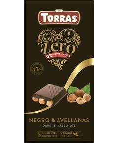 Torras Zero Шоколад без цукру чорний з цілим фундуком веганський 150 г