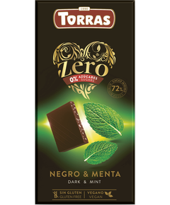 Torras Zero Шоколад без цукру чорний 72% Какао-М'ята веганський 100 г