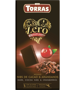 Torras Zero Шоколад без цукру чорний Какао-Боби-Журавлина веганський 125 г