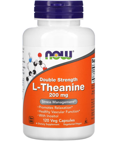 Now Foods L-Теанін 200 мг Подвійної Сили 120 веганських капсул