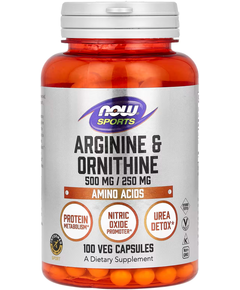 Now Foods Sports Аргінін-Орнітин 500мг/250мг 100 веганських капсул