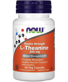 Now Foods L-Теанін 200 мг Подвійної Сили 60 веганських капсул
