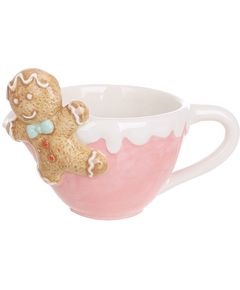 Чашка новорічна керамічна Пряникові Чоловічки Рожева 160 мл