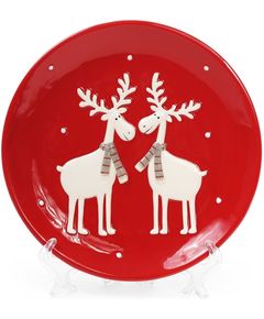 Тарілка новорічна Веселі Олені червона 21,4 см