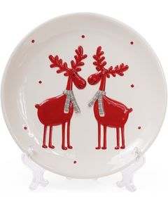 Тарілка новорічна Веселі Олені біла 21,4 см