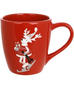Чашка новорічна Олень-Лижник червона 450 мл