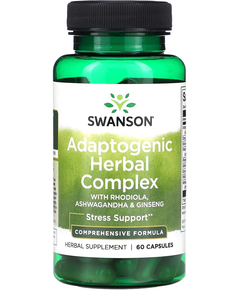 Swanson Адаптогенний рослинний комплекс із родіолою, ашвагандою та женьшенем 60 капсул