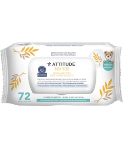 Attitude Серветки вологі для дітей 100% Біорозкладані Для чутливої шкіри без запаху 72 шт.