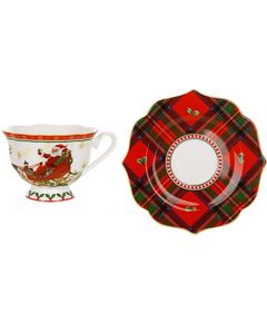 Чашка з блюдцем новорічна порцелянова Різдвяна Історія червона 170 мл