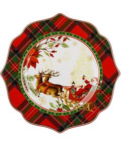 Тарілка новорічна порцелянова Різдвяна Історія червона 21,5 см