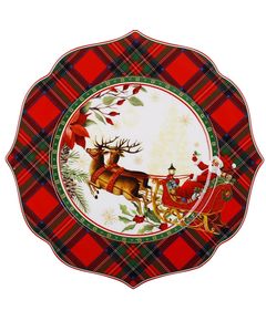 Тарілка новорічна порцелянова Різдвяна Історія червона 27,5 см