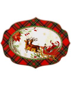 Блюдо для подачі новорічне порцелянове Різдвяна Історія червоне 35 см