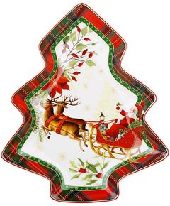 Блюдо для подачі новорічне порцелянове Різдвяна Історія червоне у формі ялинки 25,1 см