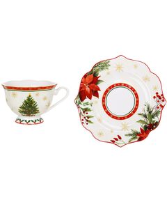 Чашка з блюдцем новорічна порцелянова Різдвяна Історія біла 170 мл