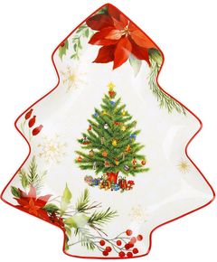 Блюдо для подачі новорічне порцелянове Різдвяна Історія біле у формі ялинки 25,1 см