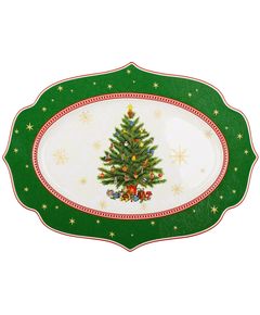 Блюдо для подачі новорічне порцелянове Різдвяна Історія зелене 35 см