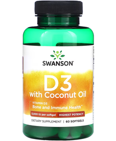 Swanson Вітамін D3 з кокосовою олією 125 мкг 5000 МО 60 м'яких капсул