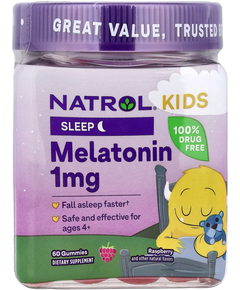 Natrol Kids Мелатонін 1 мг для дітей від 4 років Жувальна добавка зі смаком малини 60 мармеладок