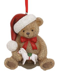 Ялинкова іграшка Ведмедик Тедді з коником-гойдалкою 10,5 см