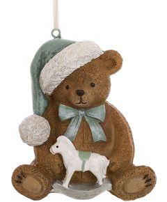Ялинкова іграшка Ведмедик Тедді з коником-гойдалкою 10,5 см