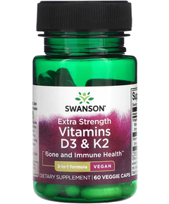 Swanson Вітаміни D3 і K2 Посиленої Дії 60 веганських капсул