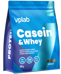 VPlab Casein & Whey Казеїн та Сироватка Білкова суміш зі смаком Шоколад 500 г