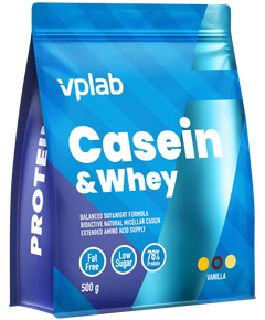 VPlab Casein & Whey Казеїн та Сироватка Білкова суміш зі смаком Ваніль 500 г