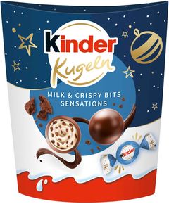 Kinder Kugeln Цукерки шоколадні новорічні з молочною начинкою та шматочками хрусткого печива 90 г