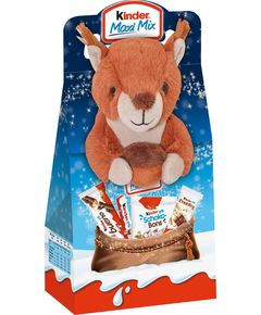 Kinder Maxi Mix Новорічний набір солодощів з м'якою іграшкою Білка Фредді - Підкорювач Горіхів 133 г