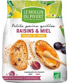 Хлібці пшеничні з медом та родзинками органічні Le Moulin du Pivert 225 г
