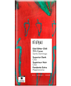 Шоколад чорний з перцем чилі 70% Какао з Еквадору органічний Vivani 80 г