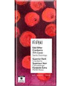 Шоколад чорний з журавлиною 70% Какао з Еквадора органічний Vivani 80 г