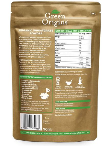 Green Origins Порошок з паростків пшениці органічний 90 г, зображення 2