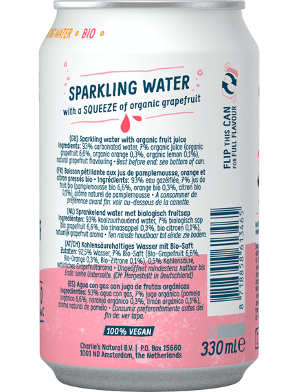Charlie's Вода мінеральна газована з соком Грейпфруту органічна 330 мл, зображення 2