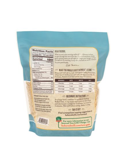 Bob's Red Mill Вівсяні пластівці швидкого приготування Quick Cooking Rolled Oats 907 г, зображення 4