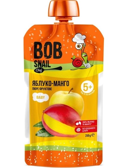 Bob Snail Пюре фруктове Яблуко-Манго упаковка 10шт*250 г, зображення 2