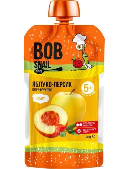 Bob Snail Пюре фруктове Яблуко-Персик упаковка 10шт*250 г, зображення 2