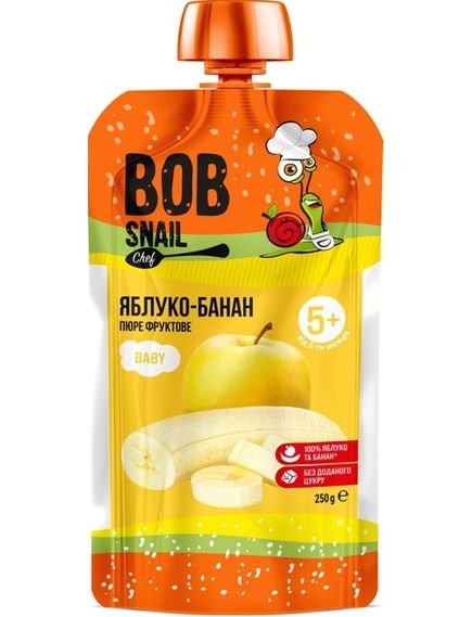 Bob Snail Пюре фруктове Яблуко-Банан упаковка 10шт*250 г, зображення 2