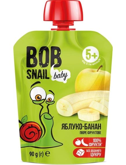 Bob Snail Пюре фруктове дитяче Яблуко-Банан упаковка 10шт*90 г, зображення 2