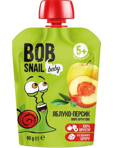 Bob Snail Пюре фруктове дитяче Яблуко-Персик упаковка10шт*90 г, зображення 2