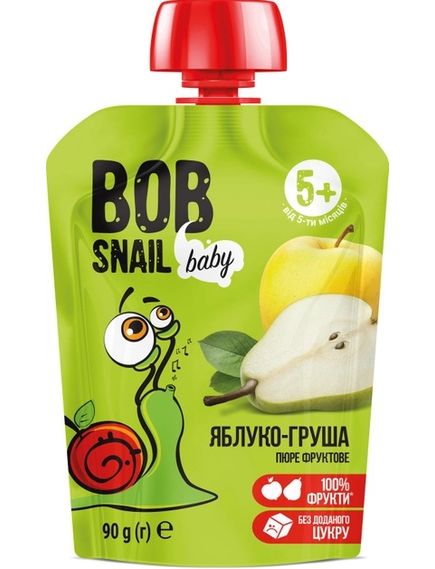 Bob Snail Пюре фруктове дитяче Яблуко-Груша упаковка 10шт*90 г, зображення 2