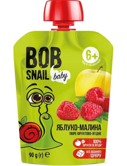 Bob Snail Пюре фруктове дитяче Яблуко-Малина упаковка 10шт*90 г, зображення 2