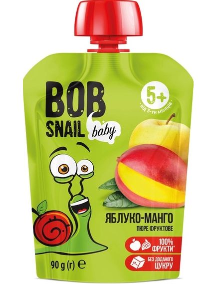 Bob Snail Пюре фруктове дитяче Яблуко-Манго упаковка 10шт*90 г, зображення 2