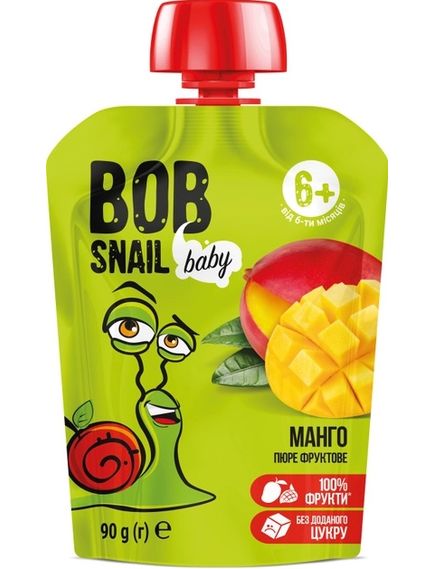 Bob Snail Пюре фруктове дитяче Манго упаковка 10шт*90 г, зображення 2