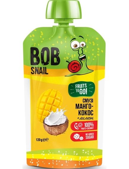 Bob Snail Смузі Манго-Кокос-Лимон упаковка 10шт*120 г, зображення 2