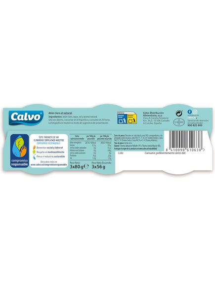 Calvo Тунець натуральний у власному соці упаковка 3шт 240 г, зображення 2