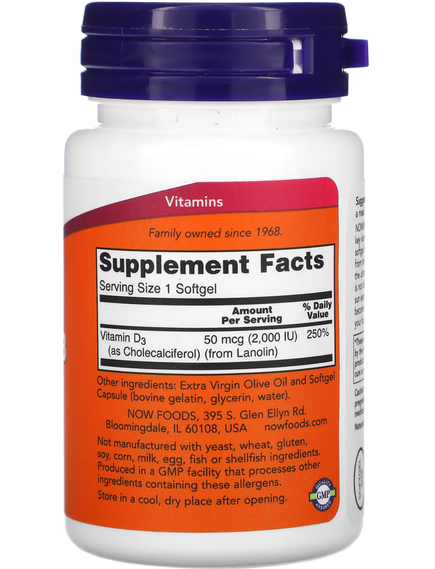 Now Foods Вітамін D3 2000 IU 30 капсул, зображення 2