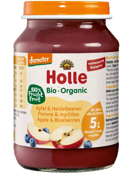 Holle Пюре фруктове від 5 місяців Яблуко-Чорниця органічне 190 г