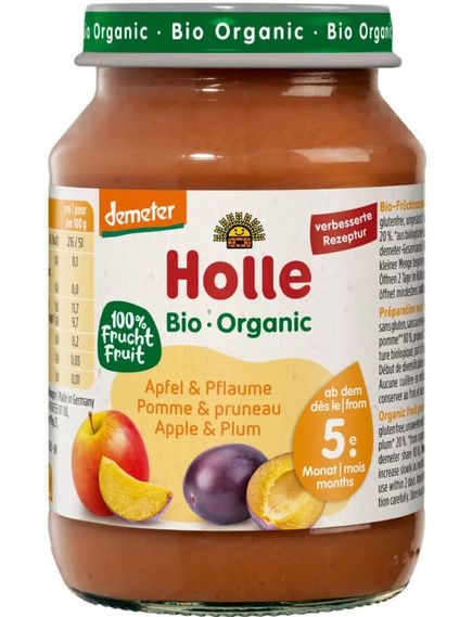 Holle Пюре фруктове від 6 місяців Яблуко-Слива органічне 190 г