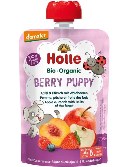 Holle Пюре фруктове від 8 місяців Яблуко-Персик-Лісові Ягоди Berry Puppy органічне 100 г